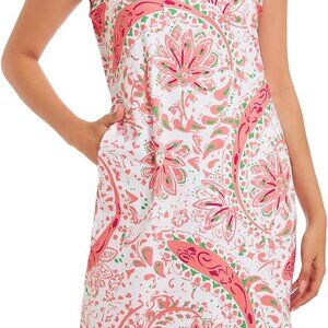 Womens Summer Sundress UPF 50+ Floral Pockets Notch Neck Casual Dress